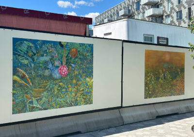 Peintures de paysage de l'artiste David Lafrance exposée dans le parc du Technopôle Angus dans le cadre de l'exposition L'art s'affiche